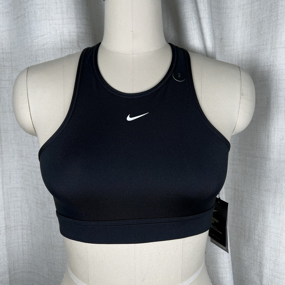 New! Nike Women's Small‎ Black Swoosh Medium Support Training Sports Bra AC7571